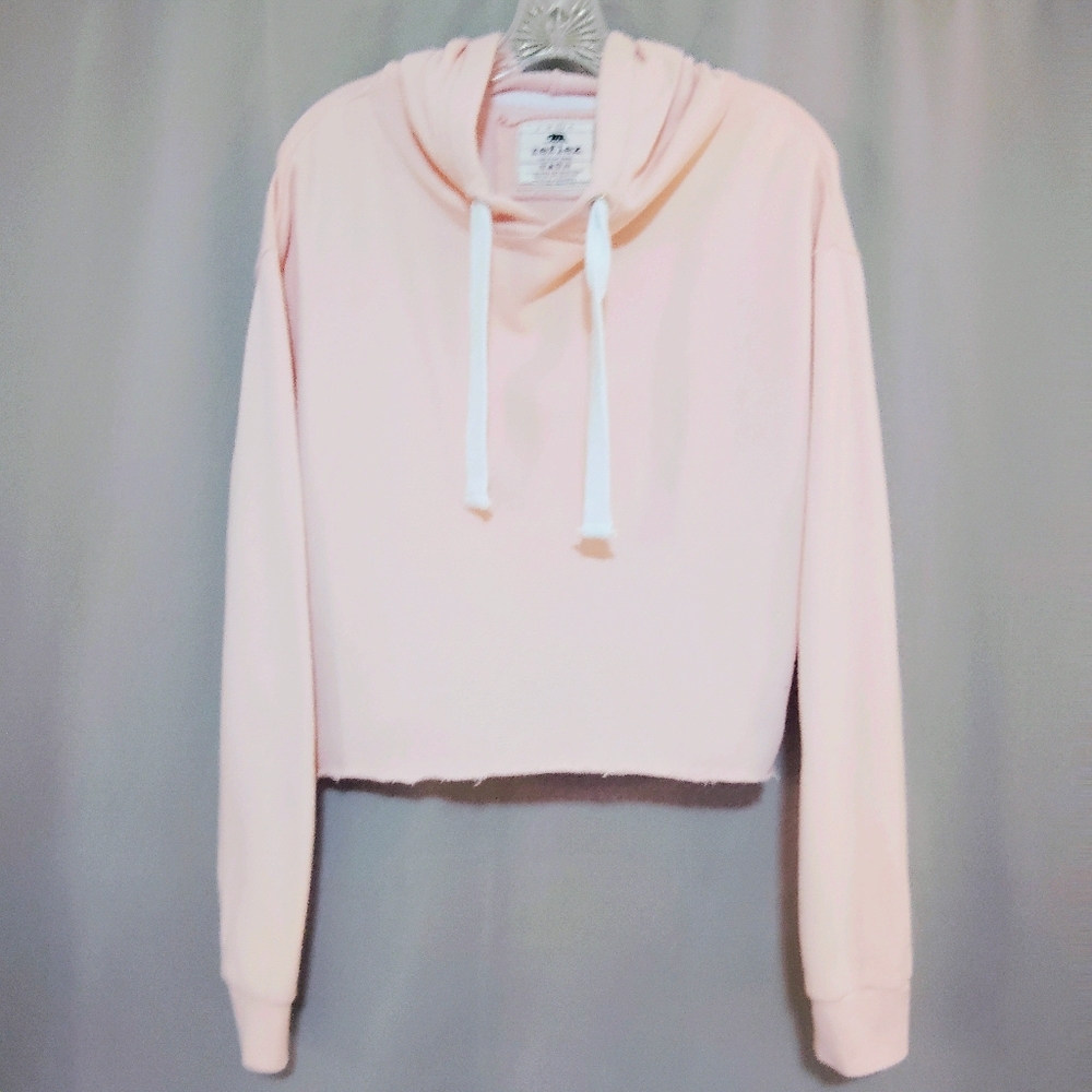 Reflex Women's Large Y2K Pink Cropped Cutoff Sweatshirt Hoodie Soft Feminine
